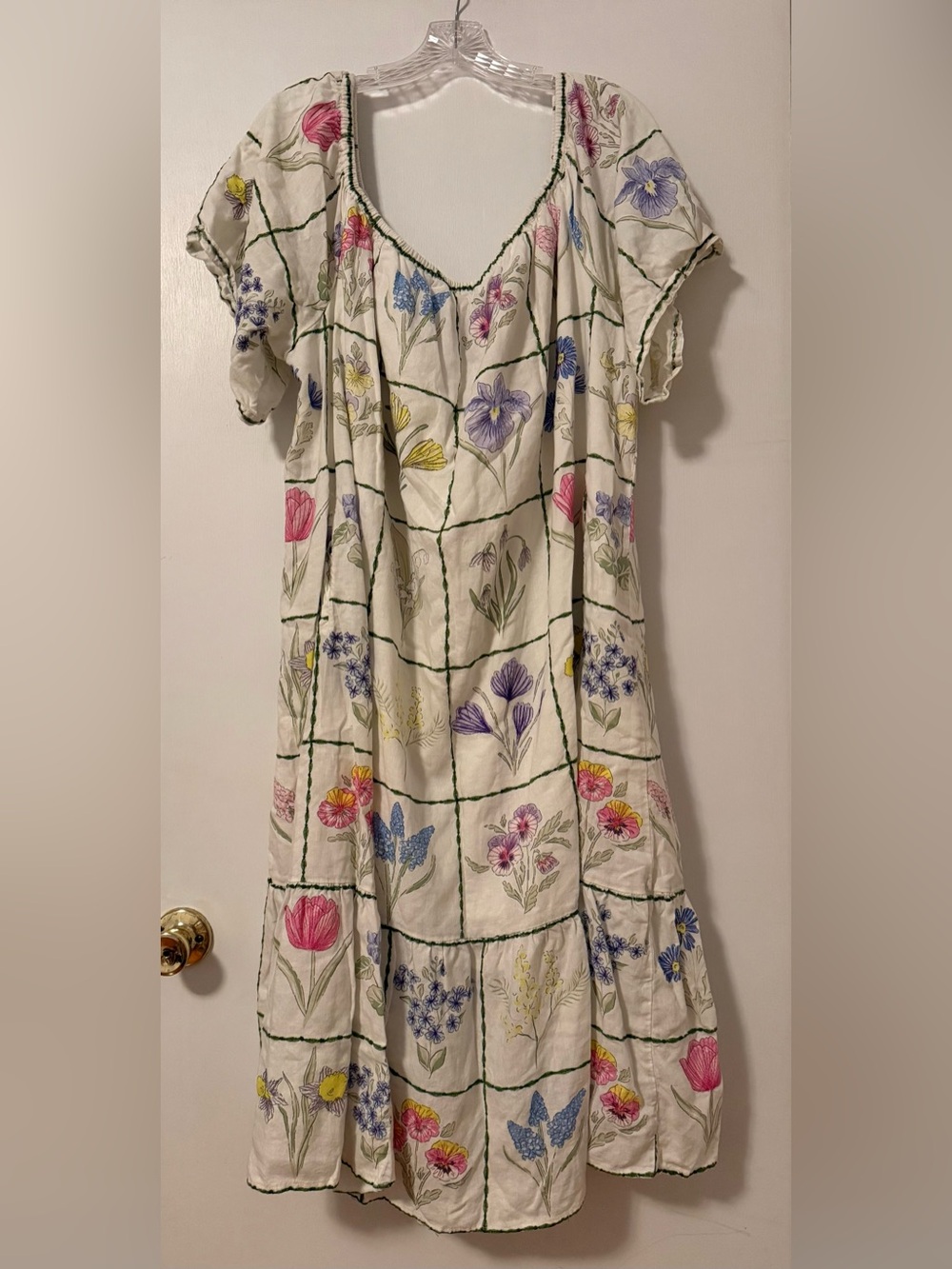 Belk Floral Crown Ivy Embroidered Floral Grid Ruffle Dress Linen Cotton Lily 3X